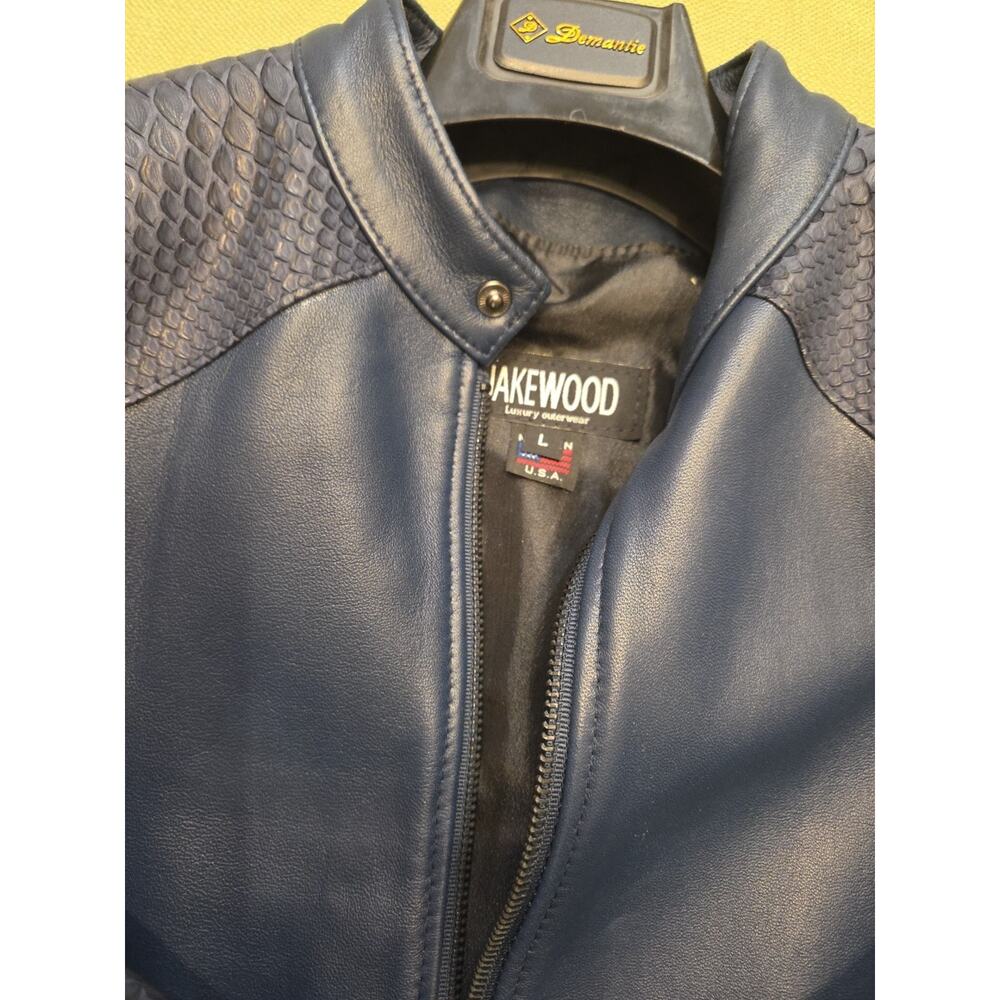 JAKEWOOD Luxury Blue Lambskin/ Python Genuine Leather Jacket Coat Large Us Made